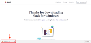 ダウンロード後、左下に表示されたファイル名をクリック（WindowsのSlackアプリ）