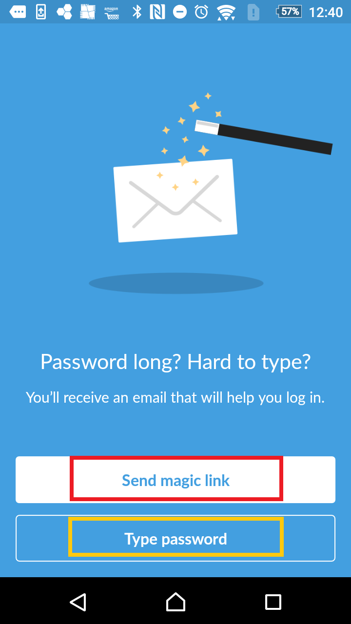 マジックリンクは赤を、パスワード入力はオレンジをタップ