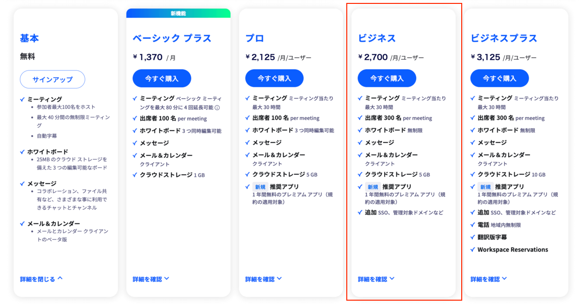 Zoom_プラン_ビジネスプラン